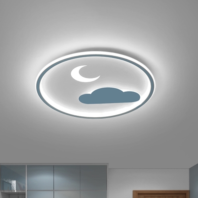 Moon and Cloud Ceiling Fixture Kids Style LED Nursery Flush Mount Lighting in Blue, Warm/White Light