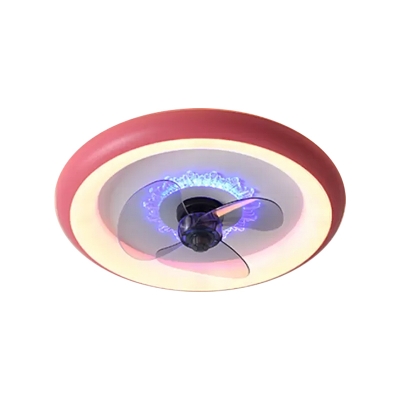 Nordic Round Ceiling Fan Light Fixture Acrylic 3-Blade LED Bedroom Semi Mount Lighting in Black/Red/Blue, 19.5