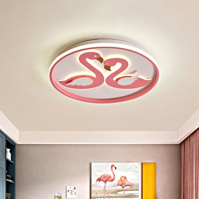 Pink Couple Swan Ultrathin Ceiling Flush Macaron Acrylic LED Flush Mount Light for Bedroom