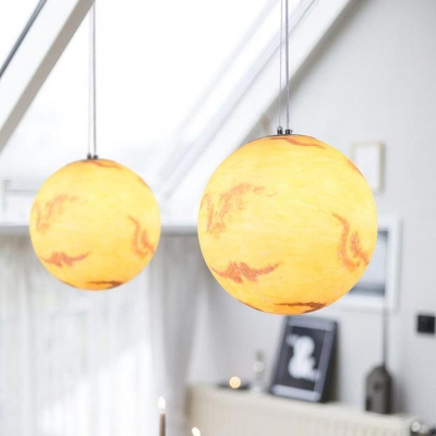 Planet Pendulum Light Kids Style Resin 1 Head Yellow/Orange/Blue Ceiling Hang Fixture for Kindergarten
