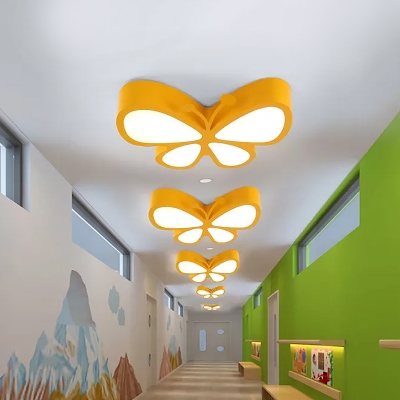 Red/Blue/Green Butterfly Ceiling Flush Cartoon Style LED Metallic Flush Mount Light for Playing Room