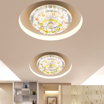 

Round Hallway Flush Mount Light Fixture Cut Crystal LED Contemporary Ceiling Lamp in Chrome, HL694249