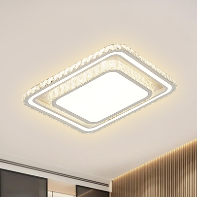 Round/Square Acrylic Flush Light Modernism LED White Ceiling Lighting with Crystal Accent for Living Room