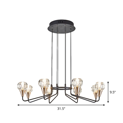 Simplicity Ball Chandelier Lamp Faceted Crystal 6/8 Bulbs Living Room Hanging Pendant Light in Black