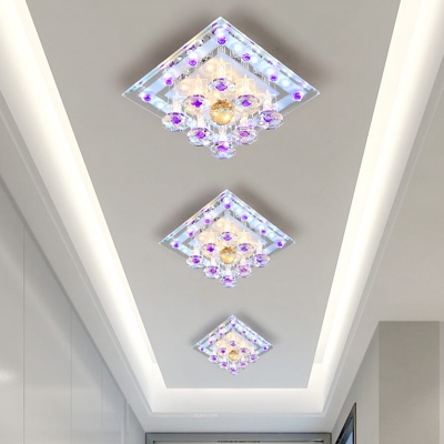Square Parlor Ceiling Lamp Fixture Clear and Purple Crystal 7