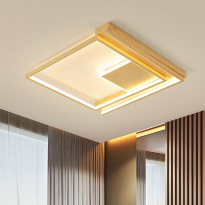 Squared Ceiling Mount Light Fixture Simplicity Metal Sleeping Room LED Flush Lamp in Gold, 16.5