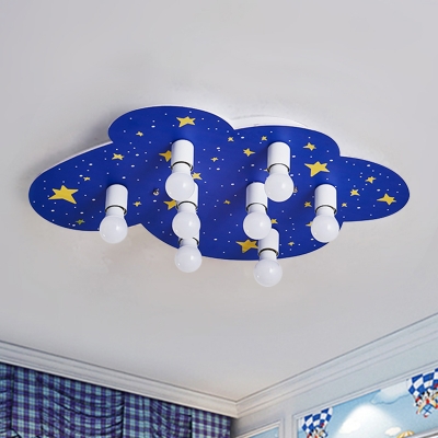 Star Nursery Flush Lamp Fixture Acrylic 8 Bulbs Cartoon Ceiling Mounted Light in Blue