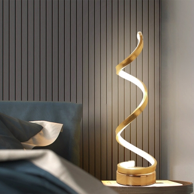 Twisty-Shape Bedside Nightstand Lamp Metal Minimalist LED Table Light in Warm/White Light, Black/White/Gold
