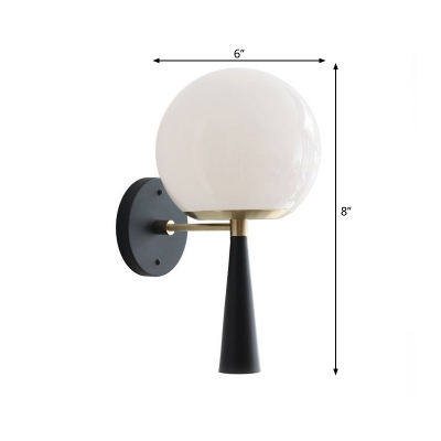 White Glass Global Wall Mount Light Vintage 1 Bulb Wall Lighting Fixture in Black