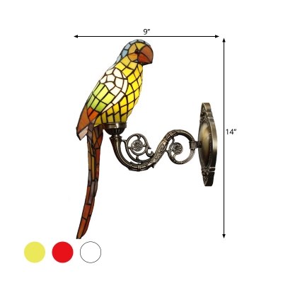 1 Light Living Room Wall Light Fixture Tiffany White/Red/Yellow Wall Sconce with Parrot Stained Glass Shade