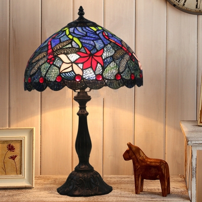 1 Light Table Lighting Victorian Dragonfly and Floral Cut Glass Nightstand Lamp in Brass with Switch