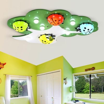 Acrylic Ladybird Ceiling Lighting Modernist Pink/Green LED Flush Mount Lamp for Children Bedroom