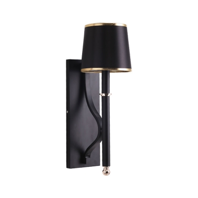 Barrel Metallic Sconce Light Vintage 1 Head Black Wall Mounted Lighting with Vertical Arm
