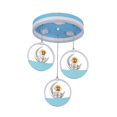 Circular Acrylic LED Flush Ceiling Light Kid 3 Heads Gold/Silver Flush Mounted Lamp with Draping Astronaut and Crescent