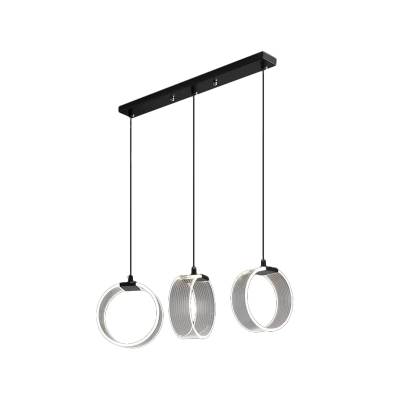 Circular Multi-Pendant Modernity Acrylic 3 Heads Black Suspension Lighting Fixture for Dining Room