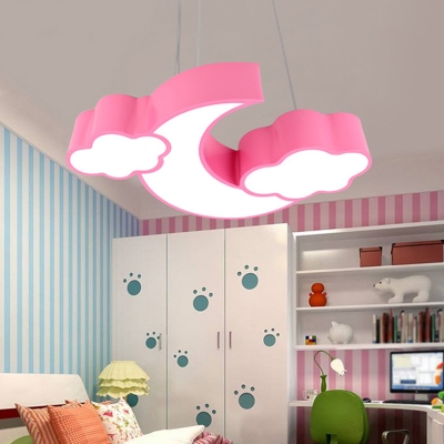 Crescent and Cloud Down Lighting Nordic Style Acrylic White/Pink/Blue LED Pendant Chandelier in Warm/White Light