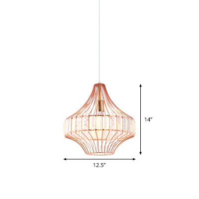 Crystal Block Urn Hanging Pendant Light Modern 1 Light Ceiling Suspension Lamp in Rose Gold