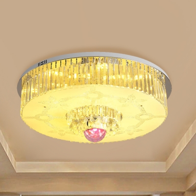 Crystal Round Flushmount Lighting Simple Chrome LED Ceiling Lamp with Bluetooth Speaker, 7 Color Light