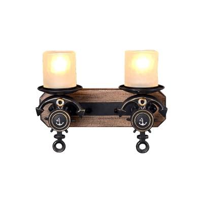 Cylinder Wall Mounted Lamp Mediterranean Opal Glass 1/2-Head Lodge Sconce Light with Resin Anchor Deco in Brown/Blue