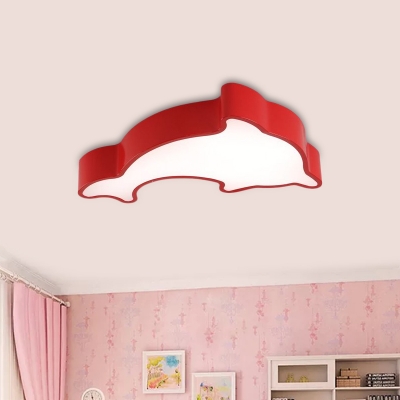 Dolphin Acrylic Ceiling Fixture Nordic White/Red/Blue LED Flush Mount Lighting Fixture for Kids Room