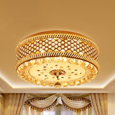 Drum Drawing Room Ceiling Mounted Light Crystal Ball LED Modernism Flush Lamp Fixture in Gold