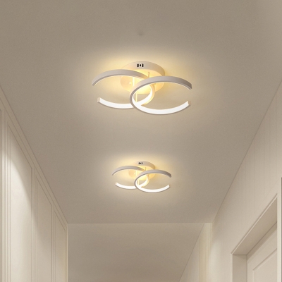 Dual-C Shaped Metal Semi Flush Contemporary LED White Ceiling Light Fixture in Warm/White Light for Corridor