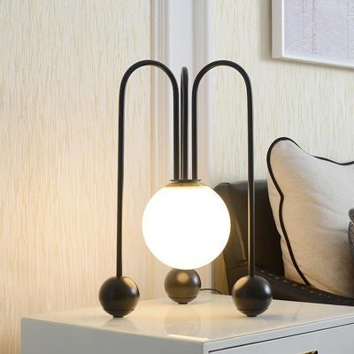 Globe Bedside Nightstand Light Opal Glass 1 Head Modernist Desk Lamp with U-Shape Base in Black/Gold