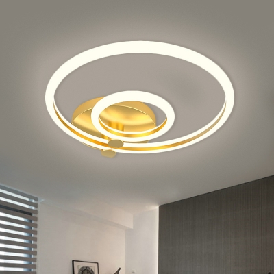 Gold Circular Semi Mount Lighting Modern Style LED Metal Flush Ceiling Lamp Fixture