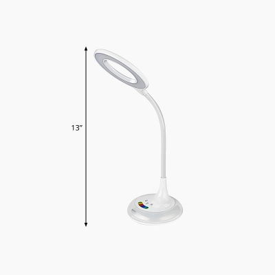 Kid Circle Plastic Study Light Rotatable Plug-In LED Desk Lighting in White with 7-Color Touch Control