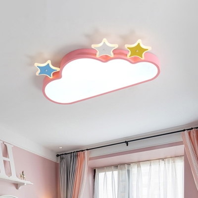 Kids Star and Cloud Flush Light Iron Kindergarten LED Ceiling Mounted Lamp in Pink/Blue