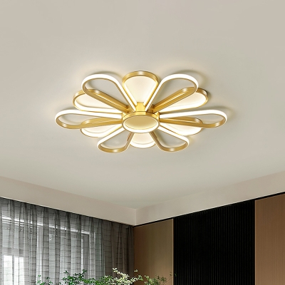 LED Living Room Ceiling Flush Nordic Style Black/Gold Flush Mount with Blossom Metallic Shade