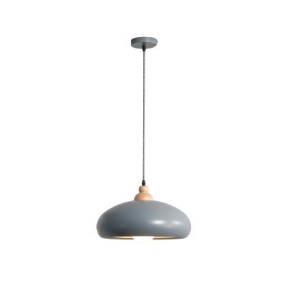 Macaron Dome Shade Drop Pendant Metal Single-Bulb Dining Room Hanging Light in Pink/Grey/Green with Wood Top