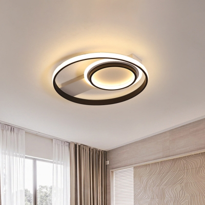 Metal Circular Flush Mount Lamp Contemporary LED Black Ceiling Flush for Bedroom, 16.5