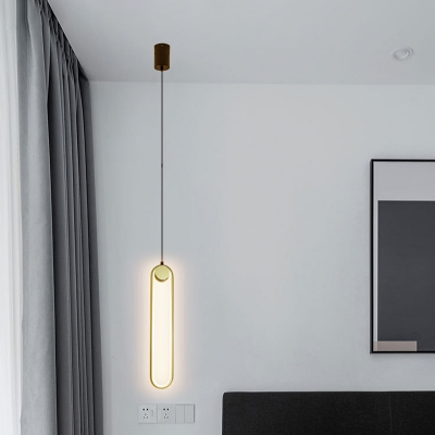 Metal Oblong Hanging Lamp Kit Contemporary LED Suspension Pendant in Gold, Warm/White Light