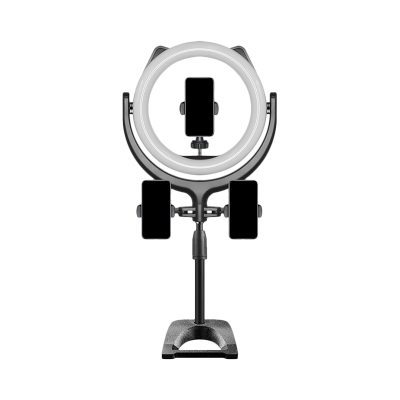 Metal Ring USB Vanity Lamp Minimalist LED Fill-in Light with Cat Ear Design in Black