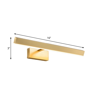 Metal Strip Vanity Lamp Fixture Modern Style LED Gold Wall Mounted Lighting with Oblong Backplate