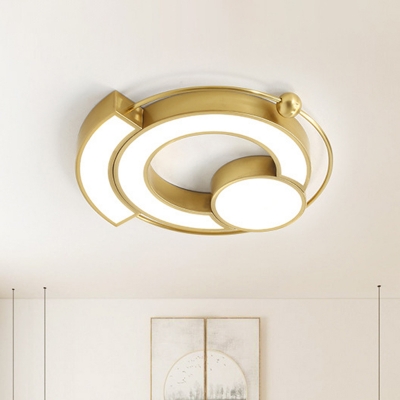 Metallic Circle Ceiling Fixture Minimalist LED Gold Flush Mount in Yellow/White Light for Sleeping Room