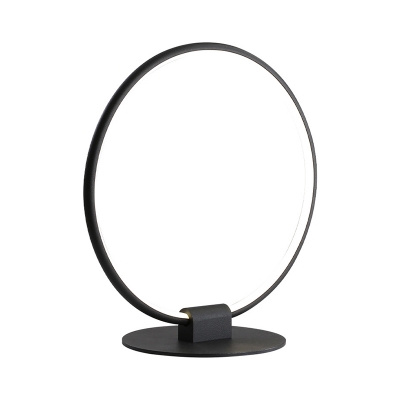 Metallic Circular Table Lighting Contemporary LED Nightstand Light in Black for Bedside, Warm/White Light
