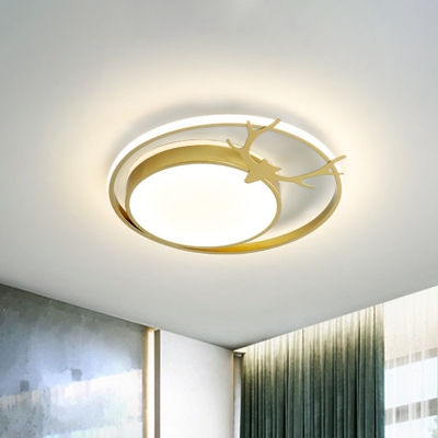 Minimalist LED Flush Mount Lighting Grey/Gold Round Antler Ceiling Fixture with Acrylic Shade