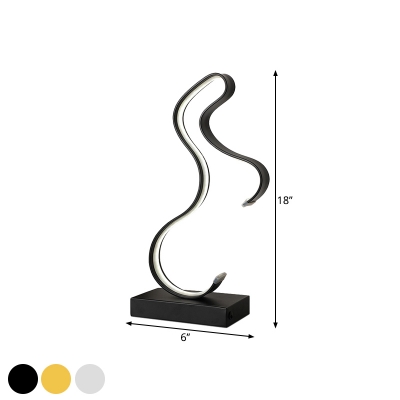 Minimalistic LED Table Lighting Black/White/Gold Curvy Nightstand Lamp with Metal Frame for Room