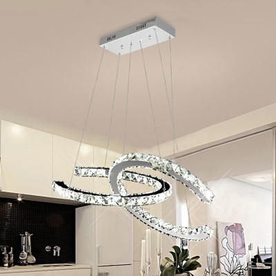 Modernism LED Multi-Light Pendant Stainless-Steel Dual C Hanging Lamp Kit with Beveled Crystal Shade, Warm/White Light