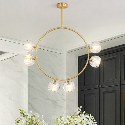 Modernist 3/6 Bulbs Semi Flush Lamp Gold Spherical Ceiling Fixture with Cut Crystal Shade