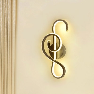Musical Note/Number 8 Wall Mount Lamp Simplicity Metal Black/White LED Flush Wall Sconce in Warm/White Light
