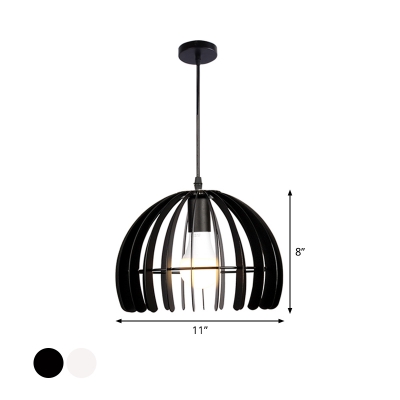 Nordic 1 Bulb Pendant Light Kit Black/White Dome Suspension Lighting with Metallic Slice Shade