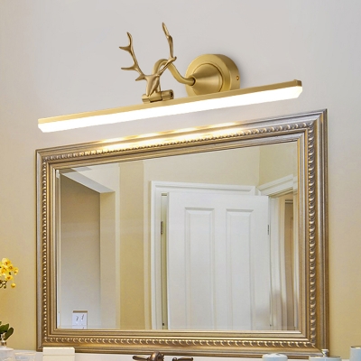 Nordic Streamlined Wall Vanity Lamp Acrylic LED Bathroom Wall Lighting Fixture with Antler Deco in Black/Gold