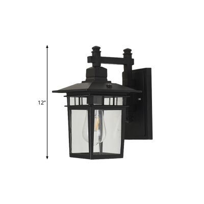 Pavilion Clear Glass Sconce Retro Style 1 Light Outdoor Wall Mount Light Fixture in Black