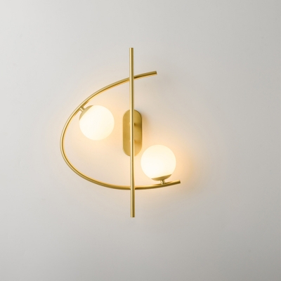 Post-Modern 2 Lights Wall Lamp Brass Spherical Wall Mount Lighting with Cream Glass Shade