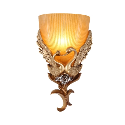 Ribbed Glass Gold Wall Lighting Fixture Bowl 1 Light Traditional Wall Light Sconce with Resin Goose Deco