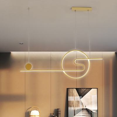 Ring and Zigzag Ceiling Suspension Lamp Modernism Metallic Black/White/Gold LED Island Lighting in Warm/White Light