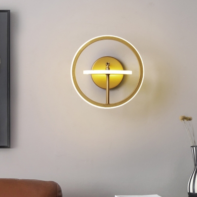 Round Wall Mount Lamp Simplicity Metallic LED Corridor Wall Lighting in Gold, Warm/White Light